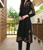 Black hand embroidery georgette a line kurta & pants set