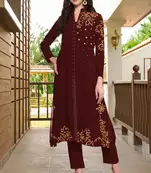 Maroon hand embroidery georgette a line kurta &