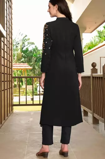 Black hand embroidery georgette a line kurta & pants set