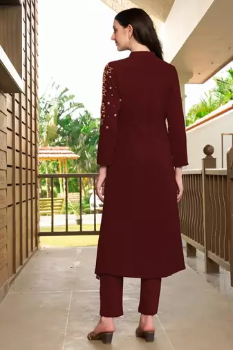 Maroon hand embroidery georgette a line kurta &