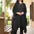 Black hand embroidery satin asymmetrical  kurta & pants set