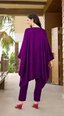Purple hand embroidery satin asymmetrical  kurta & pants set 4