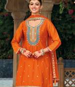 Orange premium embroidered chinon salwar suit (Free Size)