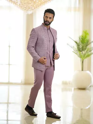 Lavender open pattern jodhpuri suit 2