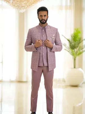 Lavender open pattern jodhpuri suit 3