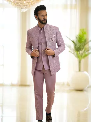 Lavender open pattern jodhpuri suit 4