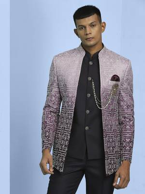 Purple ombre open pattern jodhpuri suit 1