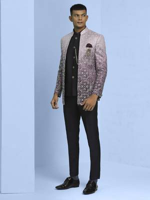 Purple ombre open pattern jodhpuri suit 2