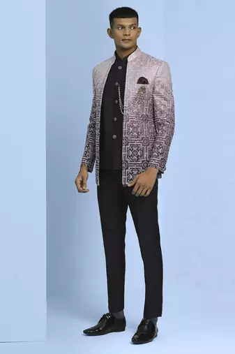 Purple ombre open pattern jodhpuri suit