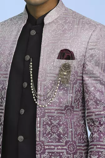 Purple ombre open pattern jodhpuri suit