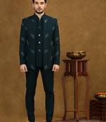 Rama green open pattern jodhpuri suit with embroidery