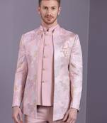 Pink jacquard open pattern jodhpuri suit
