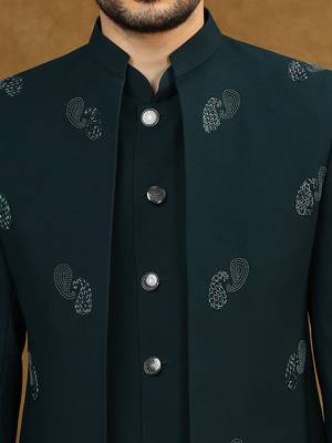 Rama green open pattern jodhpuri suit with embroidery 2