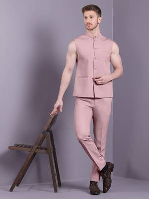 Pink jacquard open pattern jodhpuri suit 3