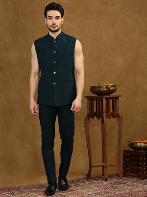 Rama green open pattern jodhpuri suit with embroidery 3