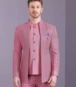 Bright pink open pattern jodhpuri suit