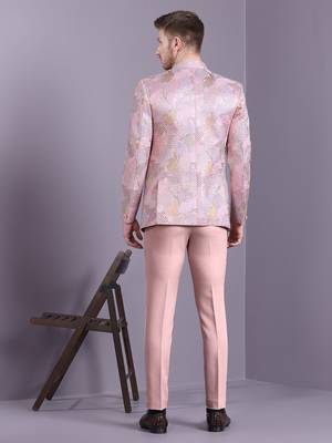 Pink jacquard open pattern jodhpuri suit 4