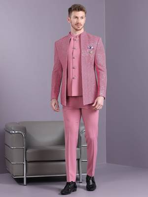 Bright pink open pattern jodhpuri suit 2