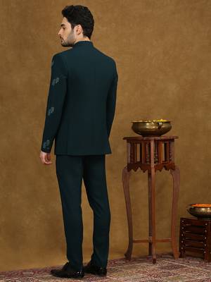 Rama green open pattern jodhpuri suit with embroidery 5