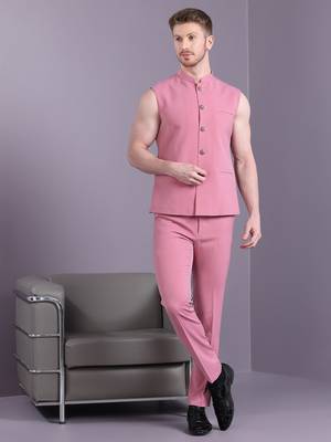 Bright pink open pattern jodhpuri suit 3
