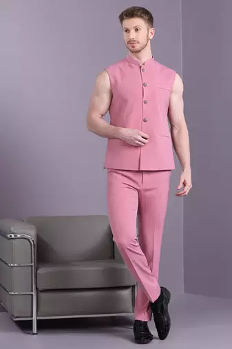Bright pink open pattern jodhpuri suit