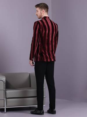 Red stripe pattern velvet jodhpuri suit 5
