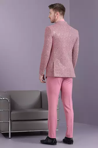 Bright pink open pattern jodhpuri suit