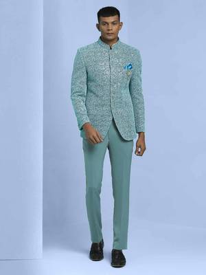 Sky blue zari embroidered jodhpuri suit 1
