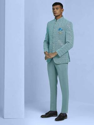 Sky blue zari embroidered jodhpuri suit 2