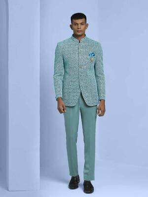 Sky blue zari embroidered jodhpuri suit 3