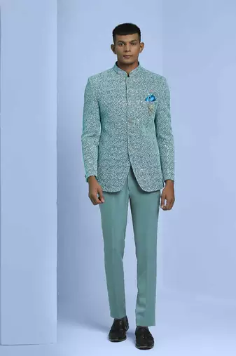 Sky blue zari embroidered jodhpuri suit