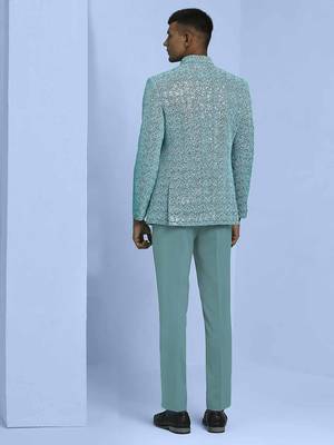 Sky blue zari embroidered jodhpuri suit 4