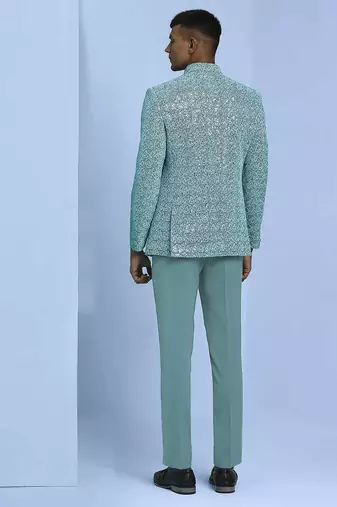 Sky blue zari embroidered jodhpuri suit