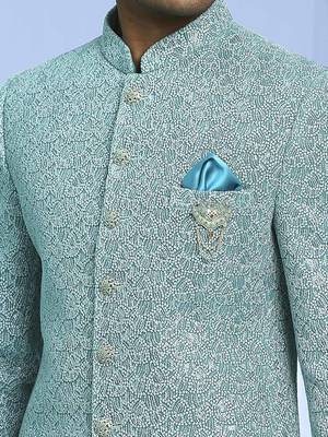 Sky blue zari embroidered jodhpuri suit 5