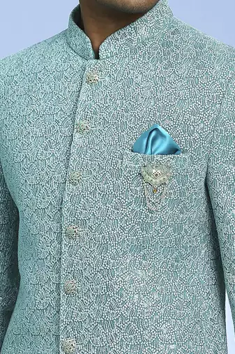 Sky blue zari embroidered jodhpuri suit