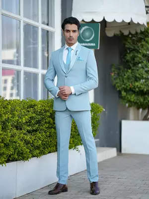 Sky blue 5 piece tuxedo suit 1