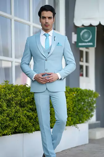 Sky blue 5 piece tuxedo suit