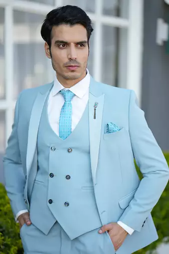 Sky blue 5 piece tuxedo suit