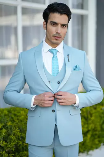 Sky blue 5 piece tuxedo suit