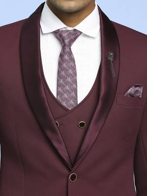 Wine suit with detachable lapel and reversible waistcoat 3