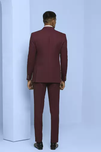 Wine suit with detachable lapel and reversible waistcoat
