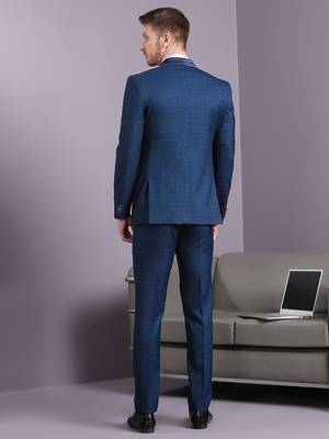 Blue self design suit with same fabric waistcoat 4