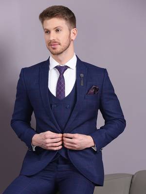 Navy blue suit with pink checks 1