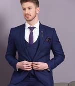 Navy blue suit with pink checks