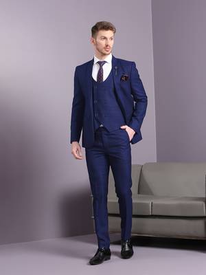 Navy blue suit with pink checks 2