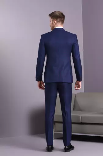 Navy blue suit with pink checks