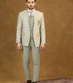 Pista green jacquard high neck suit with scarf