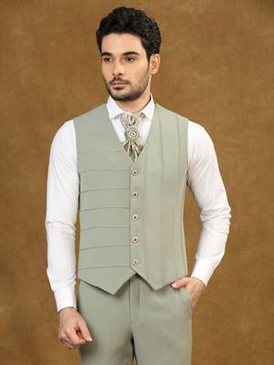 Pista green jacquard high neck suit with scarf 4