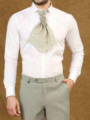 Pista green jacquard high neck suit with scarf 5