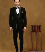 Black solid japanese fabric suit with waist belt